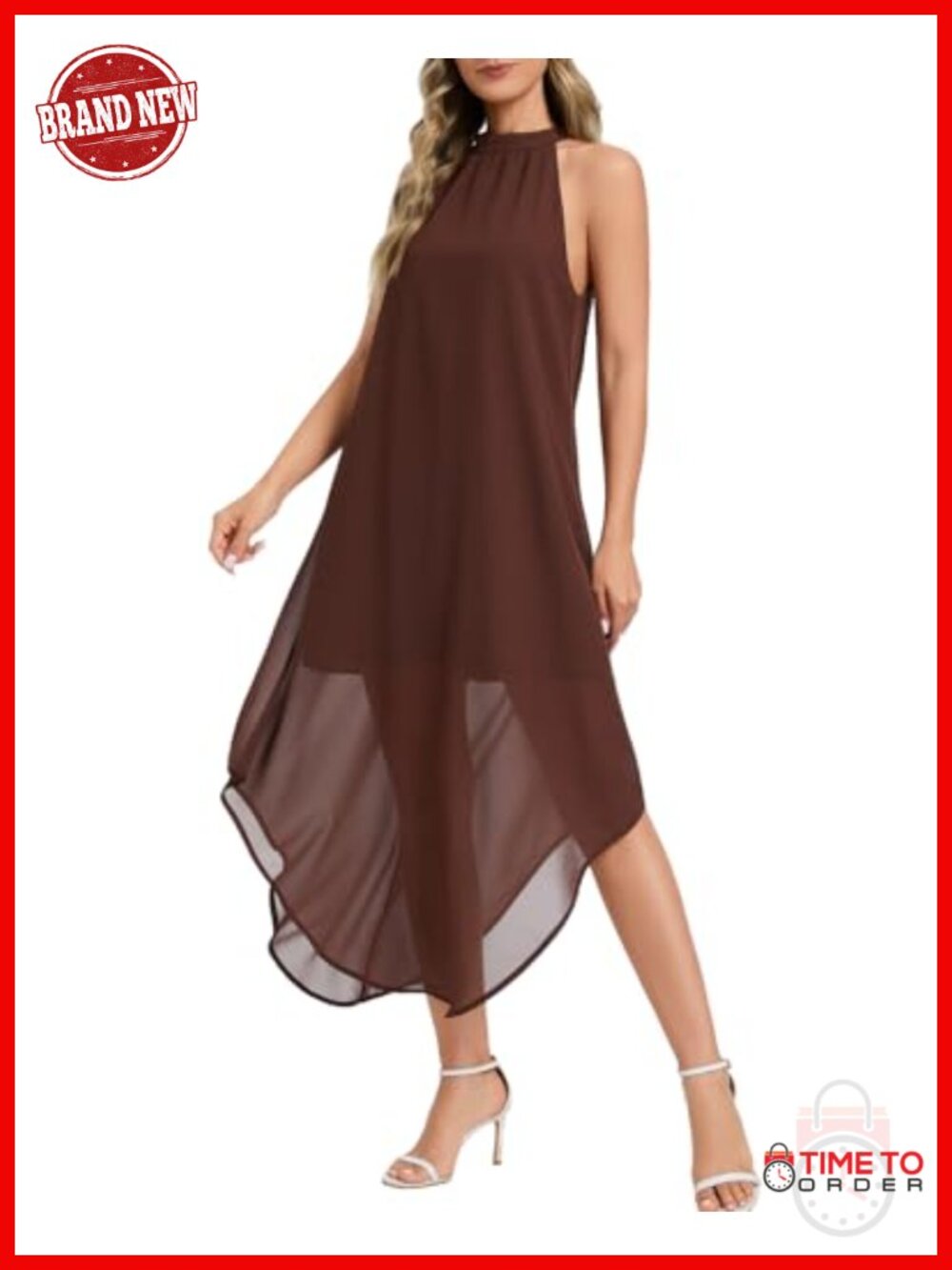 Women's Halter Maxi Dress Flowy Chiffon Sleeveless Asymmetrical Hem Wedding